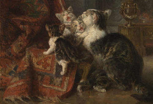Louis-Eugène Lambert, Interieur met katten, derde kwart 19de eeuw (detail)