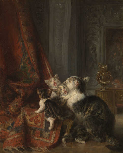 Louis-Eugène Lambert, Interieur met katten, derde kwart 19de eeuw