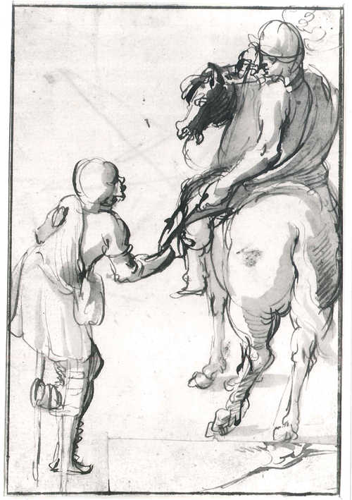 Sint Maarten en de bedelaar, gewassen pentekening, Jan Philipsz. van Bouckhorst (1587/88-1631)