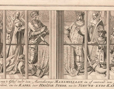 Glasraam Maximiliaan I, ets, 1763-1765, Jacob Folkema (1692-1767) graveur, naar tekening van Johannes Dilhoff, Rijksmuseum Amsterdam