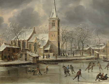 Jan Beerstraaten, Wintergezicht Ouderkerk aan de Amstel, 1659 (detail)