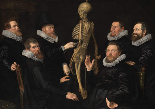 Toegeschreven aan Nicolaes Pickenoy, De osteologieles van dr. Sebastiaen Egbertsz, 1619. Collectie Amsterdam Museum SA 7352