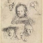 Rembrandt, Kopstudies van Saskia en anderen, 1636 Amsterdam Museum, inv. nr. A 11141
