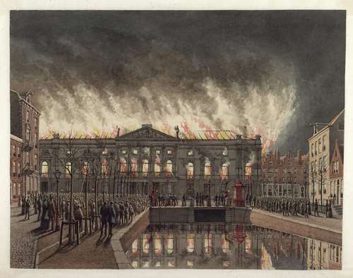 J.M.A. Rieke, De schouwburg tijdens de brand in de nacht van 19 op 20 februari 1890. Collectie Atlas Dreesmann, Stadsarchief Amsterdam
