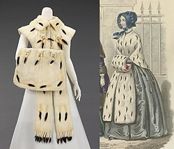Links: Accessoire set, C. G. Gunther's Sons, 1890–99, collectie: The Metropolitan Museum of Art. Rechts: Detail van Gazette des Femmes et bibliothèque des dames, ca. 1843, 5e Annee, No. 7