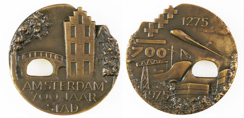 Henk (Hendricus J.H.) van Bommel, Penning t.g.v. 700-jarig bestaan van Amsterdam (brons), voor- en keerzijde, 1975