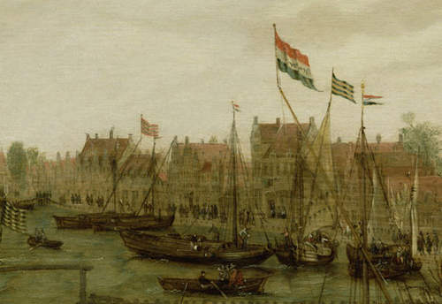 Abraham de Verwer, Gezicht vanaf de Blauwbrug over de Amstel, ca. 1615 (detail)