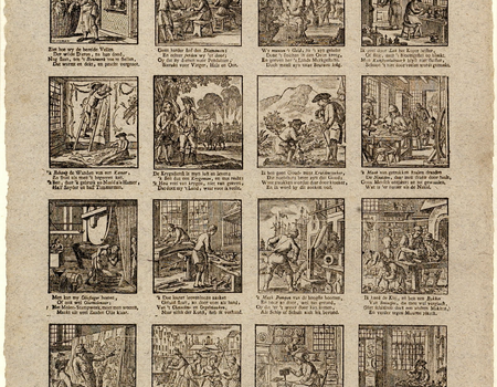 Children’s print depicting 16 trades and occupations
