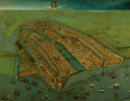 Cornelis Anthonisz, Bird's-Eye View of Amsterdam, 1538, detail of the Chapel of the Heilige Stede