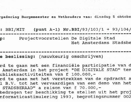 Agenda vergadering B&W van de gemeente Amsterdam van 5 oktober 1993
