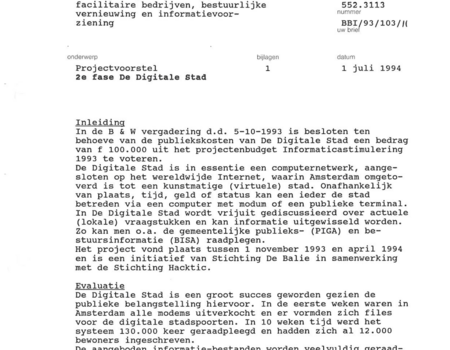 Brief van wethouder met verzoek 2e fase DDS te steunen van 1 juli 1994