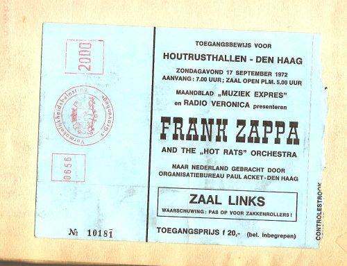 Paul Berkholst's 1972 ticket published in the cd booklet of Zappa Wazoo 2007