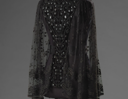 Achterzijde cape, fluweel, kant, zijde, 1900