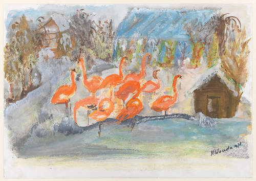 Rie Wouda-Letterie,  Flamingo's in Artis , ca. 1978.
