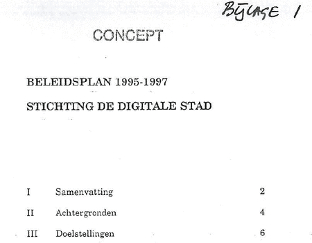 Screenshot van Beleidsplan 1995-1997. Stichting De Digitale Stad.