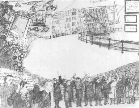 Clara de Jong, tekening uit de serie  Deportatie; de geschiedenis van de Amsterdamse Joden 1940-1945