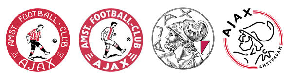 Ajax-logo's sinds de oprichting. Van links naar rechts het ...