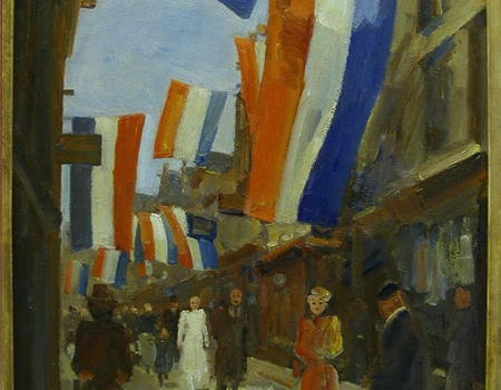 Kalverstraat met vlaggen, 1910-1915