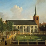 Het Begijnhof met de Engelse Kerk, Jan ten Compe (1713-1761), 1754, collectie Amsterdam Museum