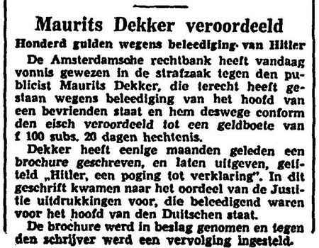 Maurits Dekker Veroordeeld.
