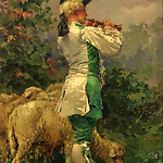 Fluitspeler met schapen, Frederik Hendrik Kaemmerer, 1854