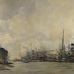 Hobbe Smith, Gezicht op de Ertshaven en de Levantkade naar het westen, met schepen van de Koninklijke Nederlandsche Stoomboot Maatschappij, 1913