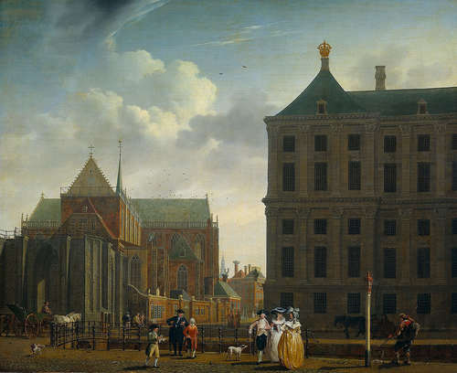 Isaac Ouwater, de Nieuwe Kerk met achterkant van het Stadhuis, 1780-1790