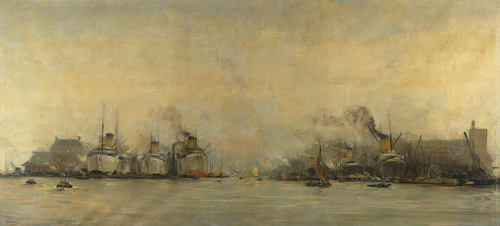Hobbe Smith, Gezicht op de IJhaven naar het oosten (…), 1913 (voor restauratie in 2013)