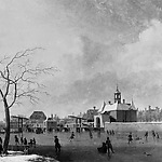 Jan ten Compe, De Singelgracht met de Leidsepoort in de winter, 1754
