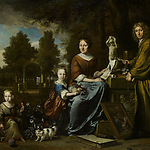 Jan Weenix, Agnes Block (1629-1704), Sybrand de Flines (1623-1697) en twee kinderen op de buitenplaats Vijverhof, 1684-1704