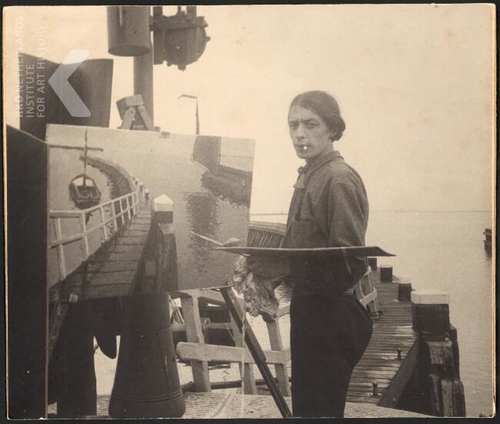 Raoul Hynckes aan het schilderen in een haven, ca. 1914-1916. Foto Rijksbureau voor Kunsthistorische Documentatie