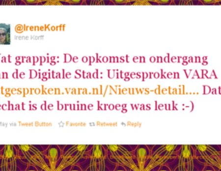Tweet @IreneKorff over chatten in de bruine kroeg