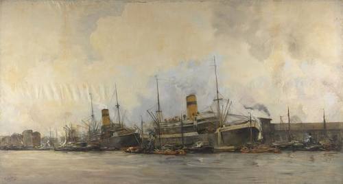 Gezicht op de Panamakade naar het westen, met schepen van de Hollandsche Lloyd - Hobbe Smith, 1913