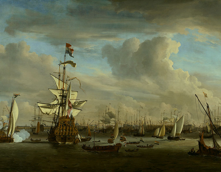 Willem van de Velde (II), De Gouden Leeuw op het IJ voor Amsterdam, 1686