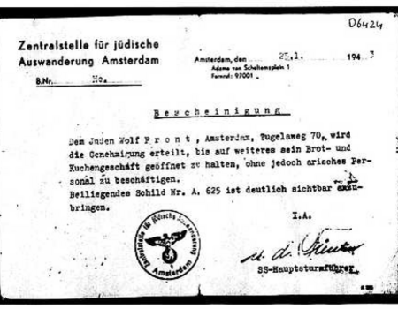Verklaring van de Duitse bezetter aan Bakker Pront.