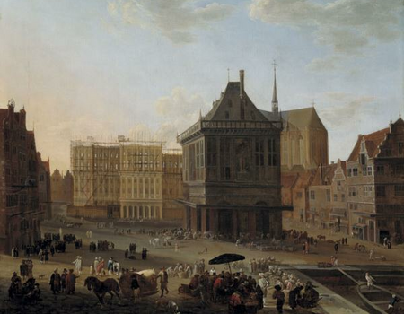 De Dam met het Stadhuis in aanbouw (1636 - 1676) - Johannes Lingelbach