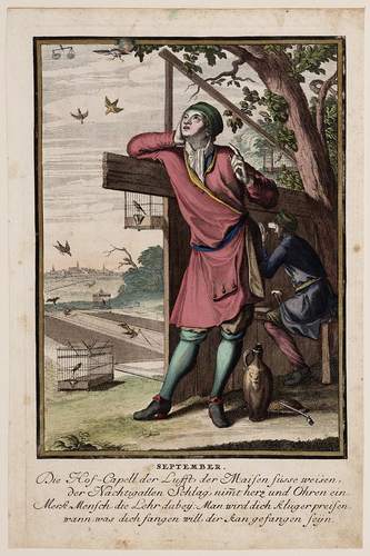 Casper Luyken, September, ca. 1700; Ingekleurde prent uit een serie van 12 prenten van de maanden van het jaar.