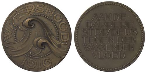Scholtus, D., Watersnood 1916, bronzen herinneringspenning, Collectie Amsterdam Museum
