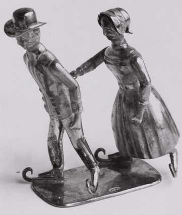 Jacobus Held, Schaatsend paar, ca. 1880 (miniatuurzilver)