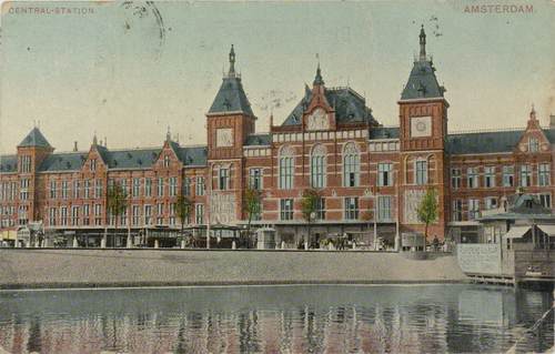 Prentbriefkaart Centraal Station, 1908. Collectie Spoorwegmuseum, 4657.