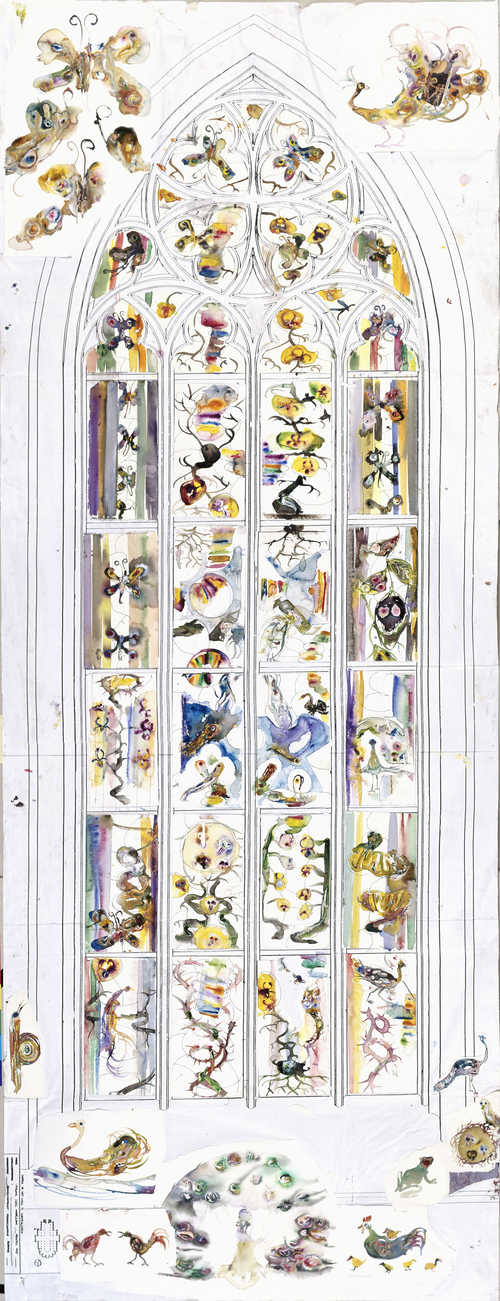 Voorstudie voor glas-in-loodraam, Nieuwe Kerk, Marc Mulders, 2004, papier en aquarel, TA 55004.