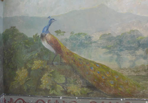 Detail van bovenstaande wandschildering met druiven.