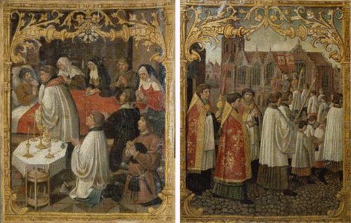 Twee zijden van een processievaandel, 1555, langdurige bruikleen Stichting Het Begijnhof