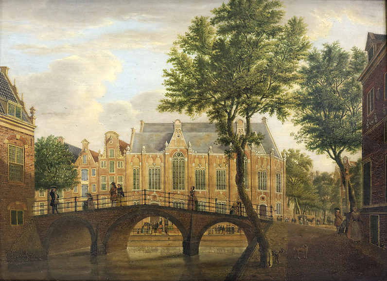 Jan de Beijer, Het Spui met de Oude Lutherse Kerk gezien vanaf de Nieuwezijds Voorburgwal, 1765. Collectie Amsterdam Museum SA_4052