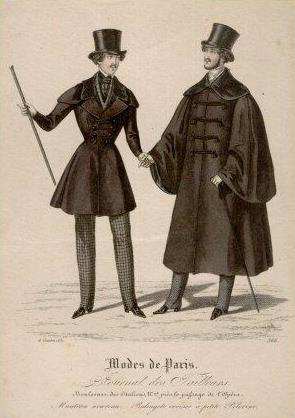 Dit was de Parijse herenmode in het jaar 1837. Afbeelding: Modes de Paris Journals des Tailleurs, 16 oktober 1837: https://en.wikipedia.org/wiki/1830s_in_Western_fashion