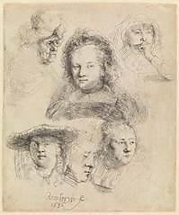 Rembrandt, Kopstudies van Saskia en anderen, 1636 Amsterdam Museum, inv. nr. A 11141