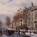 De bocht in de Herengracht, 1882. Schilder: Cornelis Springer (1817-05-25 - 1891-02-20).