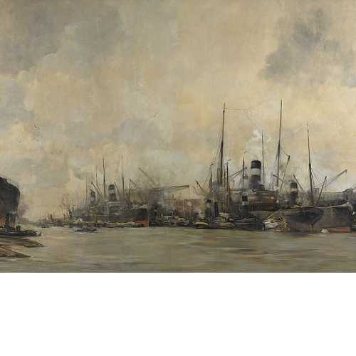 Hobbe Smith, Gezicht op de Ertshaven en de Levantkade met schepen van de KNSM, 1913. Inv. no. SA 621