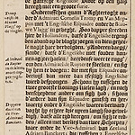 Tekstfragment uit "Historische kronyck of algmeene historische gedenk-boeken" door J.L. Gottfried, over de Hollandse koopvaardijvloot die wordt vernietigd, 1698. Amsterdam Museum, A 48450.