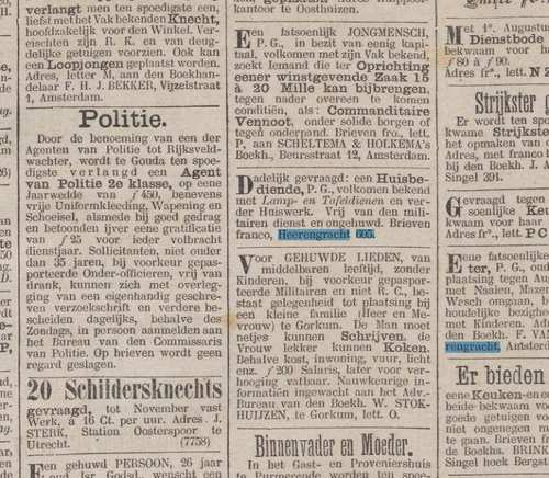 Advertentie uit 'het nieuws van den dag', kleine courant 1882.